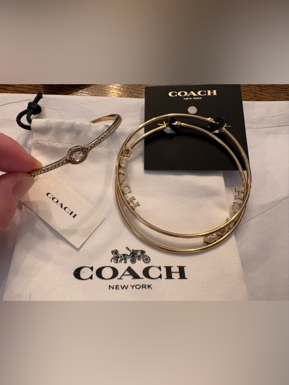 Coach Gold-Tone Bangle Bracelet Set with Crystal Accent